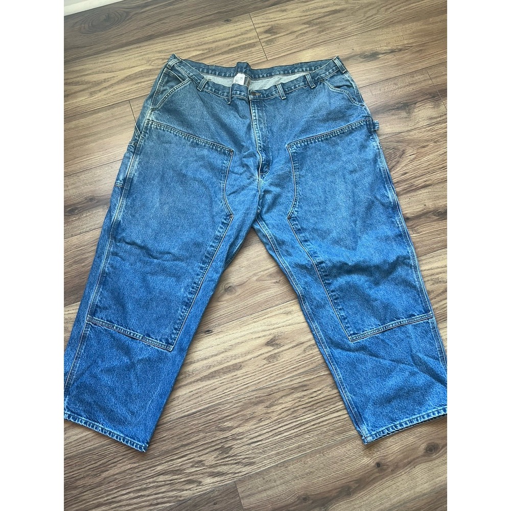 Carhartt B73 Double Front Logger Jeans 52x30 Dark Stone Blue Denim Double Knee